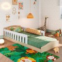 Ver imagem 1 de Cama Montessoriana Infantil Solteiro Proteção Lateral Carvalho Branco Encanto Completa Móveis