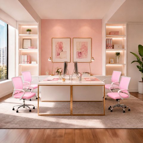 Kit 4 Cadeiras Begônia Ergonômica Tela Mesh Apoio Lombar até 120kg Rosa