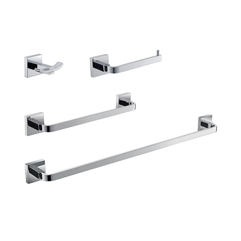 Kit De Acessório Quadrado Em Latão Cromado Para Banheiro 4 Peças HB-AK002 Harmony Kit De Acessório Q