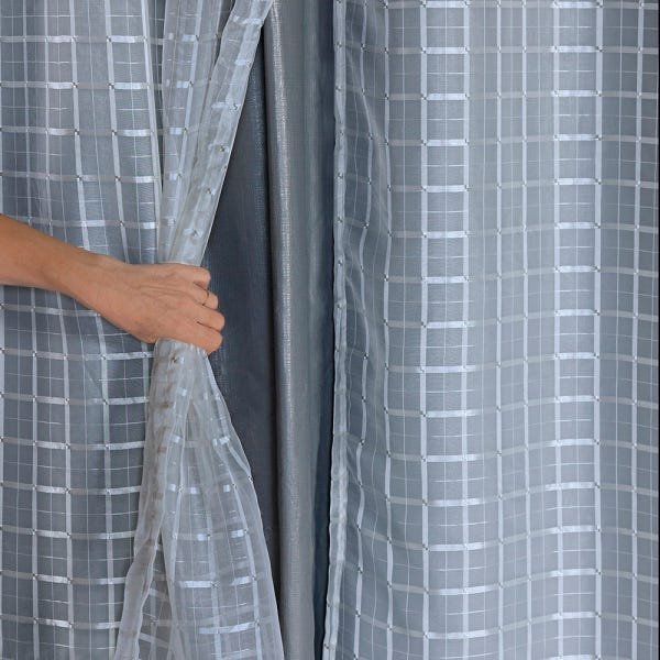 Cortina Blackout Prata com Voil xadrez 2,80 M x 1,60 M Cinza - 2