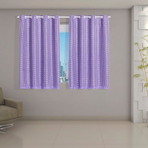 Cortina Blackout Prata com Voil Xadrez 2,80 M X 1,60 M Lilás