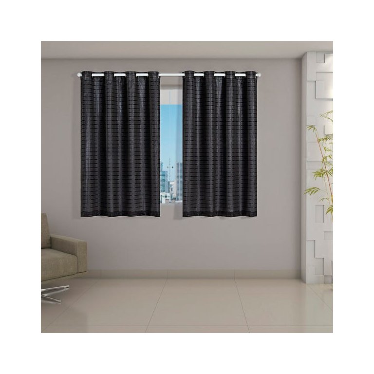Cortina Blackout Prata com Voil xadrez 2,80 M x 1,60 M Preto