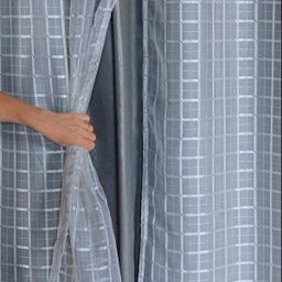 Cortina Blackout Prata com Voil xadrez 2,80 M x 2,30 M Cinza - 2