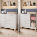 Ver mais imagens de Cômoda Sapateira Zaki para Quarto de Bebê | 100% MDF 1 Porta e 4 Gavetas Branco Fosco/ Savana