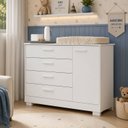 Ver imagem 1 de Cômoda Sapateira Zaki para Quarto de Bebê | 100% MDF 1 Porta e 4 Gavetas Branco Fosco/ Savana
