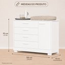 Ver imagem 3 de Cômoda Sapateira Zaki para Quarto de Bebê | 100% MDF 1 Porta e 4 Gavetas Branco Fosco/ Savana