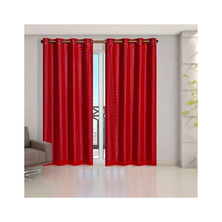 Cortina Blackout Prata com Voil xadrez 2,8 M x 2,3 M Vermelho