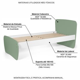 Cama Infantil Solteiro em Mdf e Madeira Arco-íris Verde - Straub Web - 3