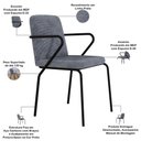 Ver imagem 3 de Kit 08 Cadeiras Estofada para Sala de Jantar com Braço Loft Preto C01 Linho Prata - Lyam Decor