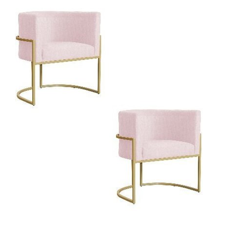 Kit 2 Poltrona Luana Suede Rosa Bebê Base Dourada Luxo - Fm