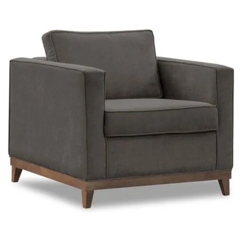 Poltrona Aspen Base Fixa Madeira Suede Cinza Sala de Estar Recepção