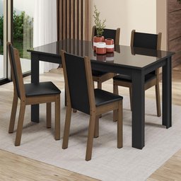 Conjunto Sala de Jantar Mesa Tampo de Vidro 4 Cadeiras Preto/rustic Suzy Madesa - 1