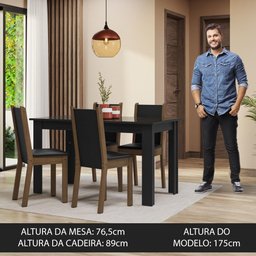 Conjunto Sala de Jantar Mesa Tampo de Vidro 4 Cadeiras Preto/rustic Suzy Madesa - 4