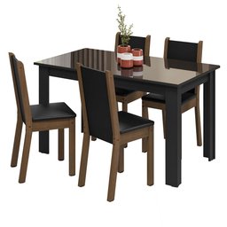 Conjunto Sala de Jantar Mesa Tampo de Vidro 4 Cadeiras Preto/rustic Suzy Madesa - 2