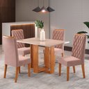 Ver imagem 1 de Mesa de Jantar 4 Lugares Tais Mel/blonde/veludo Rosa - Pnr Móveis
