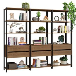 Estante Armário Multiuso para Livros 6 Gavetas 12 Prateleiras 210cm Rustic/preto Madesa - 3