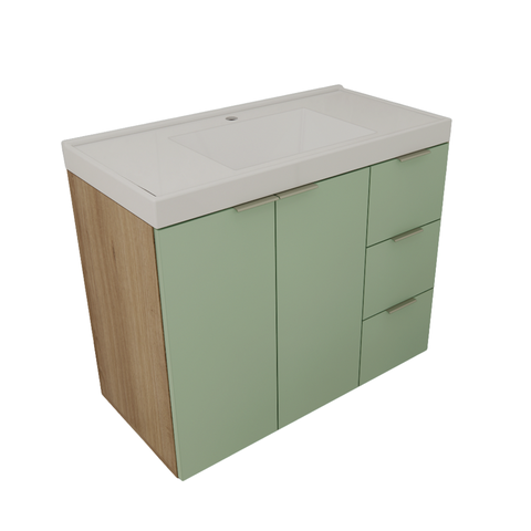 Gabinete de Banheiro com Cuba Vittare 79,6cm Estilare Gab5003 Carvalho/verde Gaveta Direita