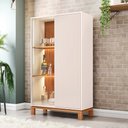 Ver imagem 1 de Cristaleira Átomo com 2 Portas Vidro e Ripada Nicho e Led Offwhite/freijo G11 - Gran Belo