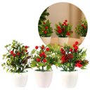 Ver imagem 1 de Conjunto 3 Vasos Decorativos Natalinos Folhagens, Pinhas e Berries 23cm Vaso Branco com Pick Natalin