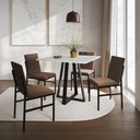 Ver imagem 1 de Conjunto de Jantar Mesa Mônaco 90cm Tampo Branco com 4 Cadeiras Estofadas Marrom