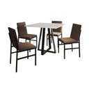 Ver imagem 2 de Conjunto de Jantar Mesa Mônaco 90cm Tampo Branco com 4 Cadeiras Estofadas Marrom