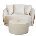 Ver imagem 7 de Kit Poltrona Ayla Giratória com Puff, Organico, Redondo, Almofadas, Linho Bege e Sintético