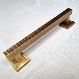 Puxador Duplo Porta Pivotante Correr Mônaco 300mm Café Escovado/ Ouro Velho - 4