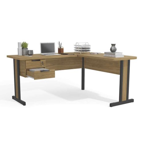Mesa em L para Escritório 150cm 02 Gavetas C/ Chave 1170a Versátil Kappesberg - Itapuã