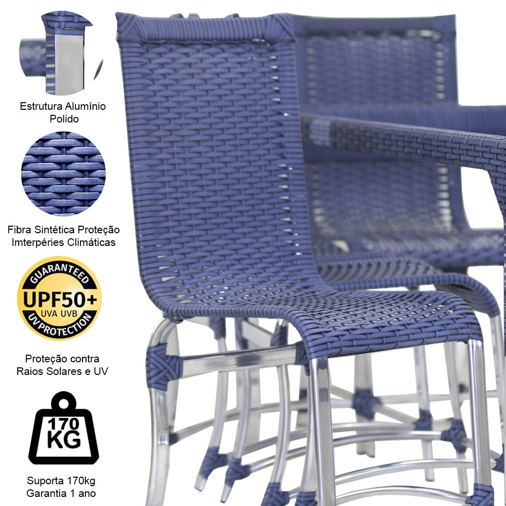 Conjunto de 8 Cadeiras e Mesa de Jantar Haiti em Alumínio para Cozinha, Edícula - Azul Turquia - 3