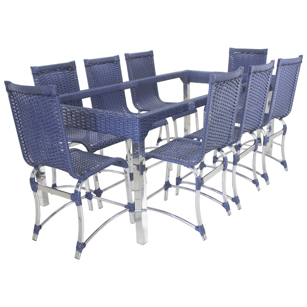 Conjunto de 8 Cadeiras e Mesa de Jantar Haiti em Alumínio para Cozinha, Edícula - Azul Turquia - 1