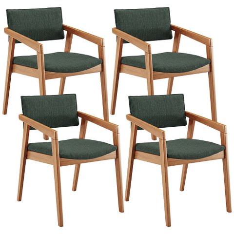 Kit 04 Cadeiras para Sala de Jantar Estar Living Giorgia B04 Linho Verde Musgo - Lyam Decor