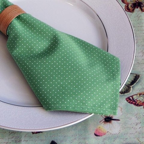 Guardanapo VivaIN 47x47cm verde 4 peças em tricoline com poá
