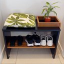 Ver imagem 3 de Sapateira Banco para Hall de Entrada com Prateleira Ripada Londres Preto/freijó - Lh Móveis