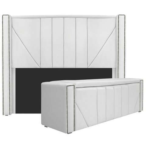 Kit Cabeceira E Calçadeira Baú Casal 140cm Corano Branco