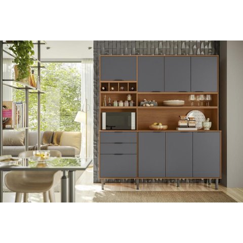 Kit Cozinha Viena C/ 7 Portas e 3 Gavetas Jequitiba/cinza - Lukaliam