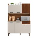 Ver imagem 1 de Armário de Cozinha Compacta 6 Portas e 1 Gaveta 121cm Florença Ripado Nogueira-off White -
