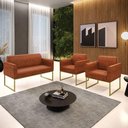 Ver imagem 7 de Sofá Namoradeira com 2 Poltronas Base Industrial Dourado Marisa Corano Nozes D03 - D'Rossi
