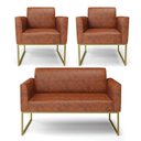Ver imagem 1 de Sofá Namoradeira com 2 Poltronas Base Industrial Dourado Marisa Corano Nozes D03 - D'Rossi