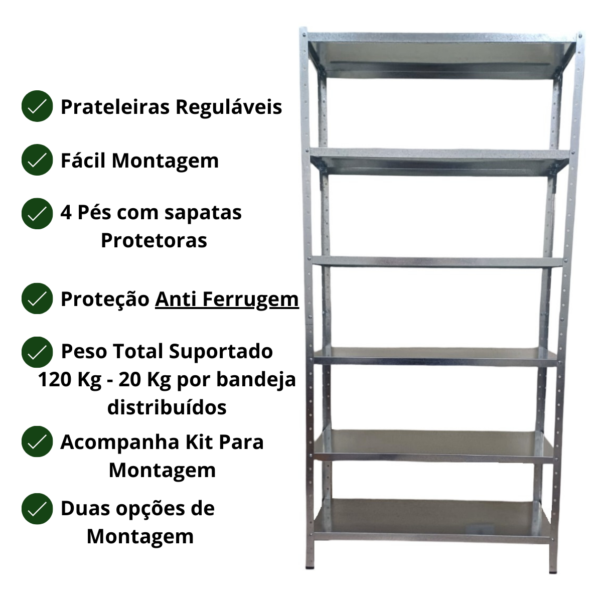 Prateleira Armário Estante Aço Galvanizado 6 Bandejas 90 Cm:galvanizado - 3