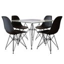 Ver imagem 1 de Mesa De Jantar Quadrada Vidro 90Cm Com 4 Cadeiras Pretas Base Ferro Preto Cor: Branco