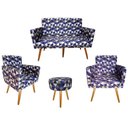 Ver imagem 1 de Kit Namoradeira + 2 Poltronas Decorativa Nina + Puff Redondo Suede Triângulo Roxo Pés Madeira Ms Dec