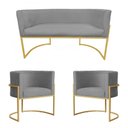 Ver imagem 1 de Kit Poltrona e Namoradeira Luana Suede Cinza Base Metálica Dourada - Belliv Decor