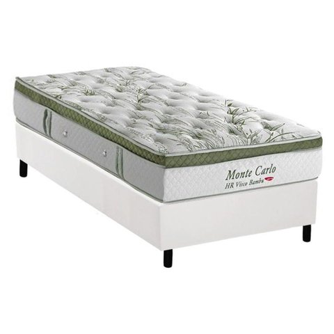 Cama Box Solteiro: Colchão Molas Herval Enadas Monte Carlo Hr Visco + Base Branco(88x188)