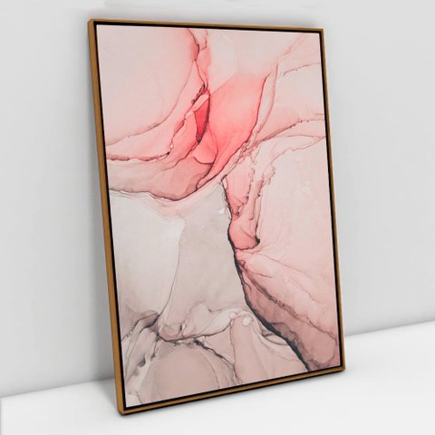 Quadro Decorativo em Canvas Abstrato Aquarela Rose TaColado Moldura Flutuante 4,5cm Freijó 120 x 80c