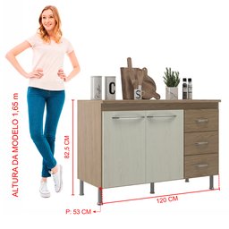Balcão Modulado para Cozinha com Tampo Fidelitá Paris 120cm 2 Portas 3 Gavetas - 4