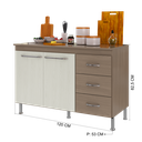 Ver imagem 3 de Balcão Modulado para Cozinha com Tampo Fidelitá Paris 120cm 2 Portas 3 Gavetas