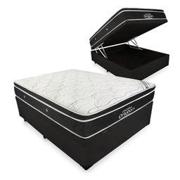Cama Box Com Baú Casal Preto + Colchão De Molas Ensacadas - Ortobom Elegant SuperPocket 138x188x70cm - 1