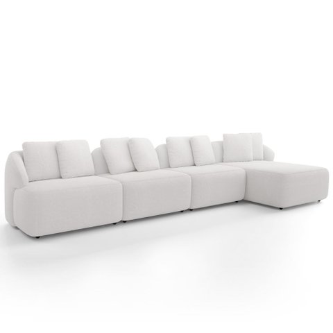 Sofá 5 Lugares com Chaise Direito Sala Living 328cm Arlo F04 Bouclê Branco - Lyam Decor