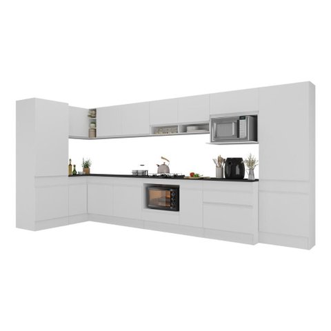 Cozinha Modulada Completa Canto 409cm com Rodapé e Balcão para Cooktop Veneza Multimóveis Mp2304