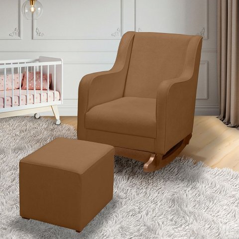 Cadeira Poltrona de Amamentação e Balanço Aquila C/ Puff Boucle Ocre Plus - Anjo de Casa